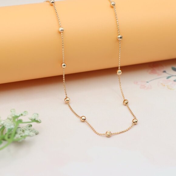 "Beaded Ball Chain Rose Gold Necklace, XPNL0184 - Picture 6 of 13